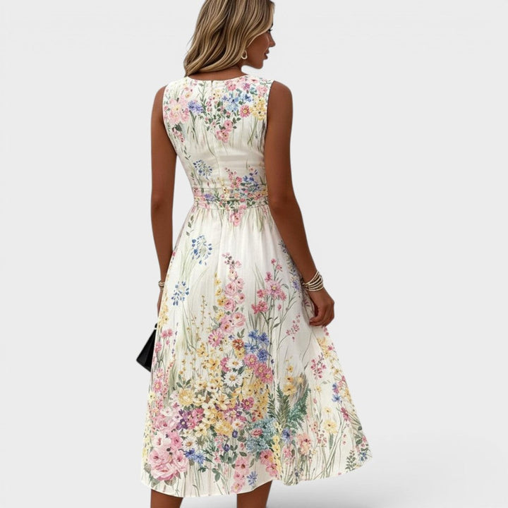 Damen Ärmelloses Blumen-Midikleid mit Taillierung A-Linie