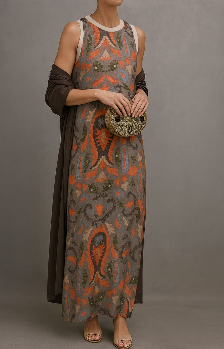 Damen Ärmelloses Florales Maxikleid mit Mantel Set - Gray
