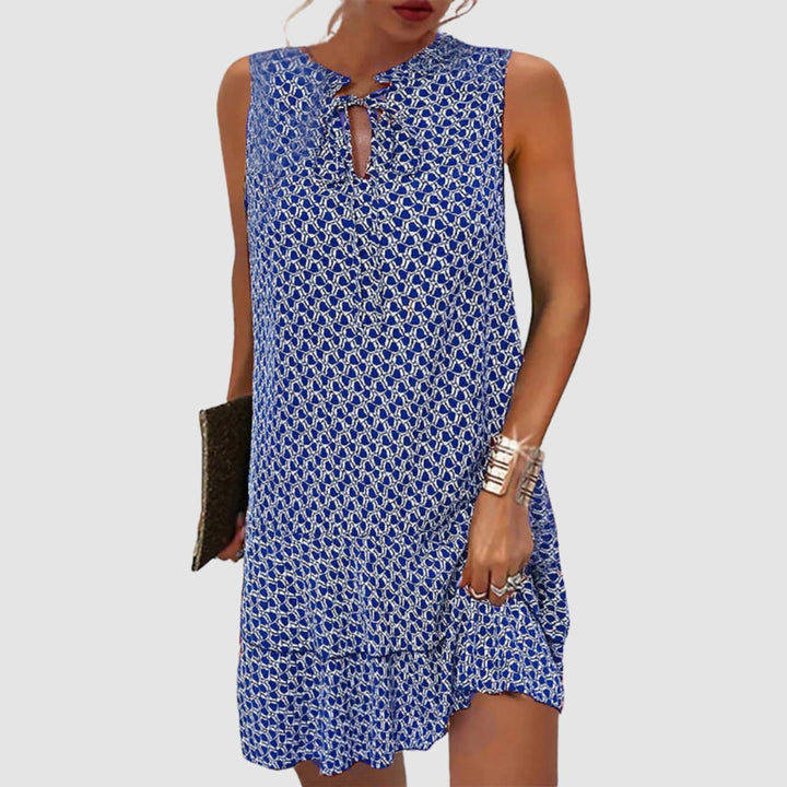 Damen Ärmelloses Gemustertes Kurzkleid Lockerer Schnitt - Blau