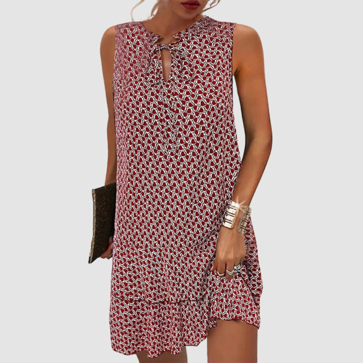 Damen Ärmelloses Gemustertes Kurzkleid Lockerer Schnitt - Rot