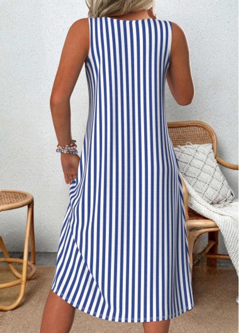 Damen Ärmelloses Gestreiftes Sommerkleid Lockere Passform