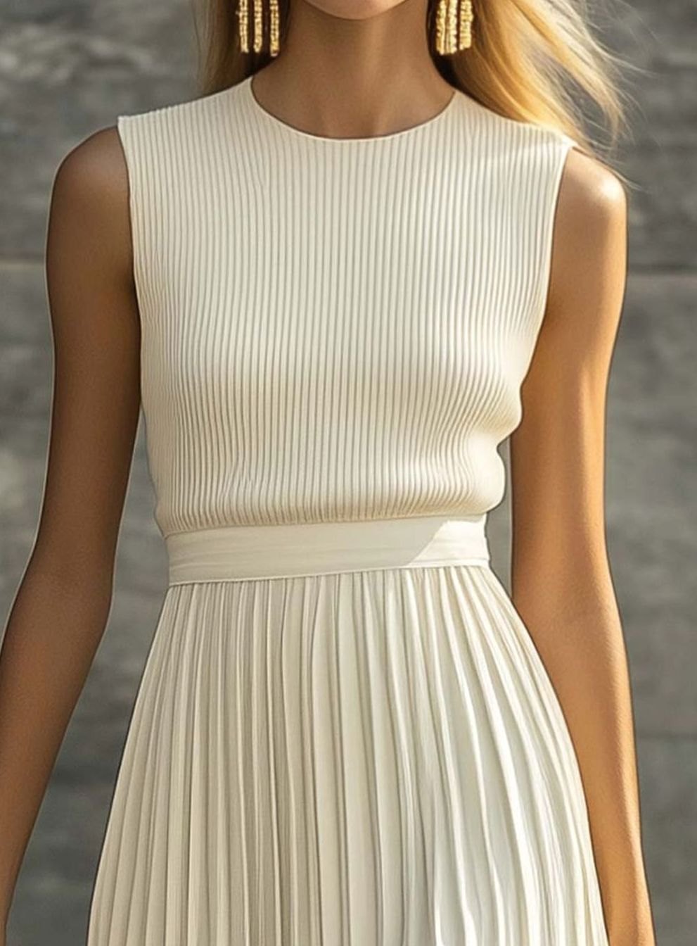 Damen Ärmelloses Maxi-Kleid mit Rippstrick-Oberteil und Plisseerock