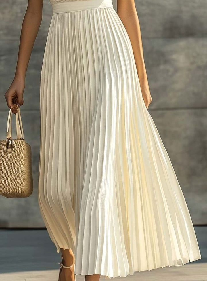 Damen Ärmelloses Maxi-Kleid mit Rippstrick-Oberteil und Plisseerock
