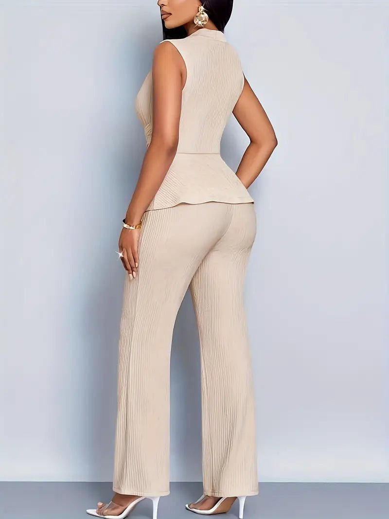 Damen Ärmelloses Peplum-Wickeloberteil Ausgestellte Hose Zweiteiler-Set