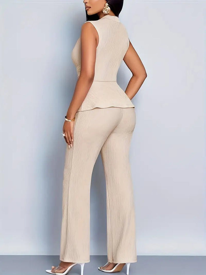 Damen Ärmelloses Peplum-Wickeloberteil Ausgestellte Hose Zweiteiler-Set