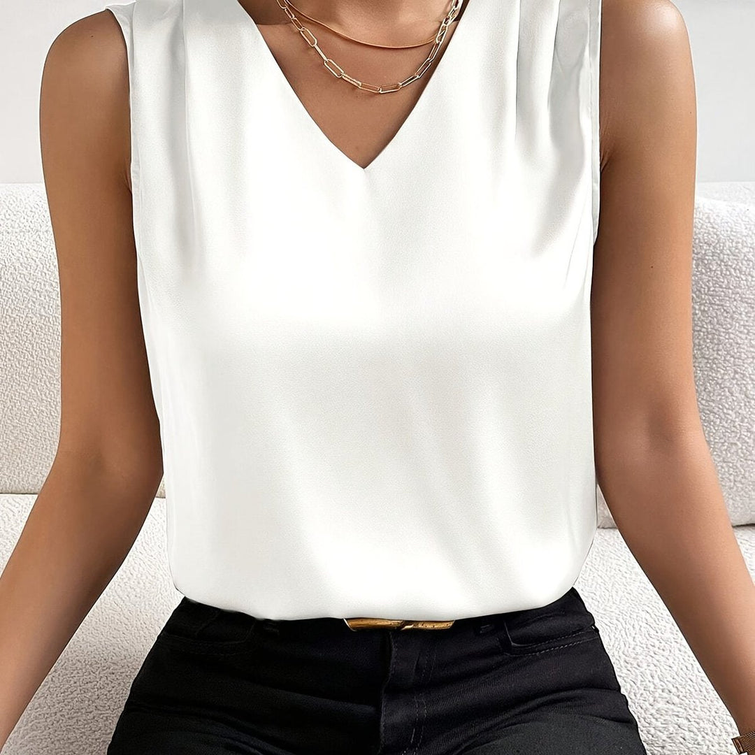 Damen Ärmelloses Satin-Top V-Ausschnitt Elegant - Weiß