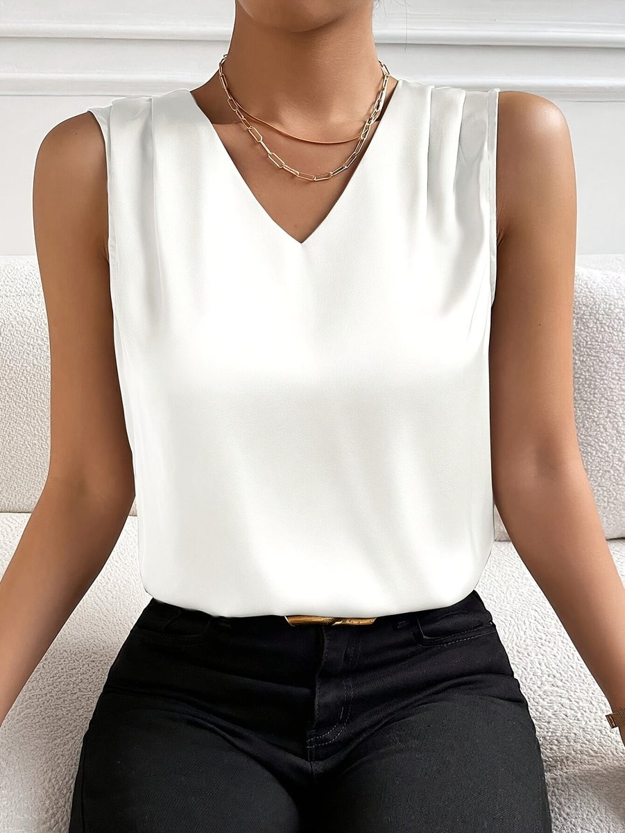 Damen Ärmelloses Satin-Top V-Ausschnitt Elegant