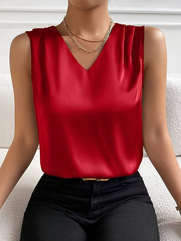 Damen Ärmelloses Satin-Top V-Ausschnitt Elegant