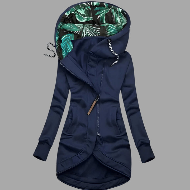 Damen Robuste Winter-Shelljacke mit Kapuze Reißverschluss Lang - Marineblau