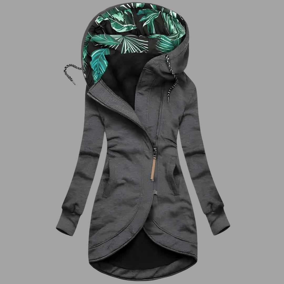 Damen Robuste Winter-Shelljacke mit Kapuze Reißverschluss Lang - Grau