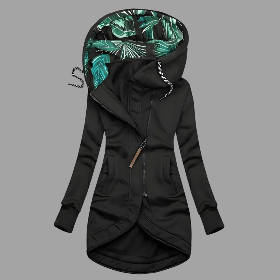 Damen Robuste Winter-Shelljacke mit Kapuze Reißverschluss Lang - Schwarz