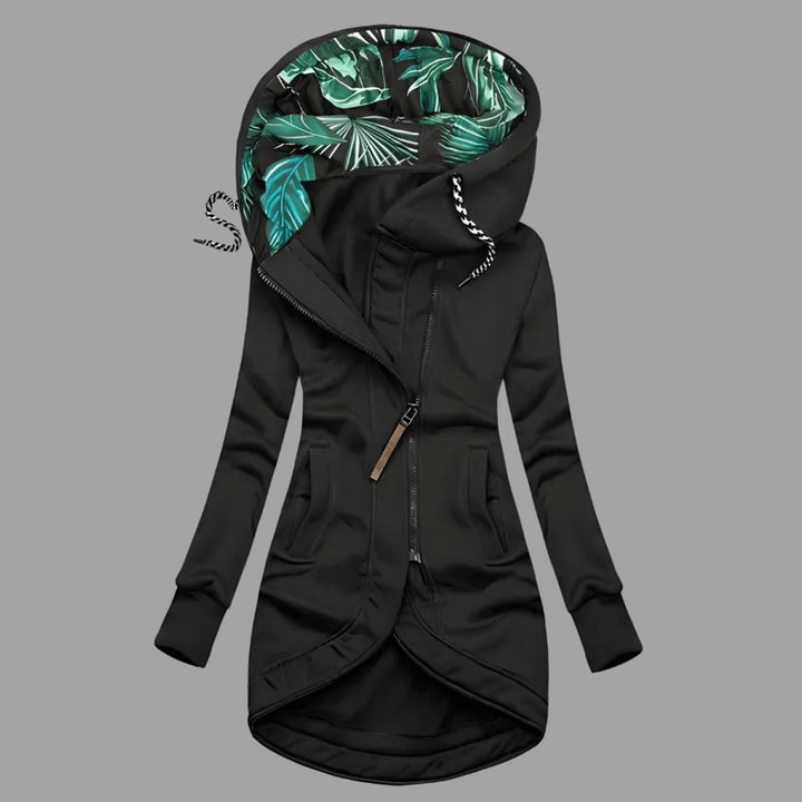 Damen Robuste Winter-Shelljacke mit Kapuze Reißverschluss Lang - Schwarz