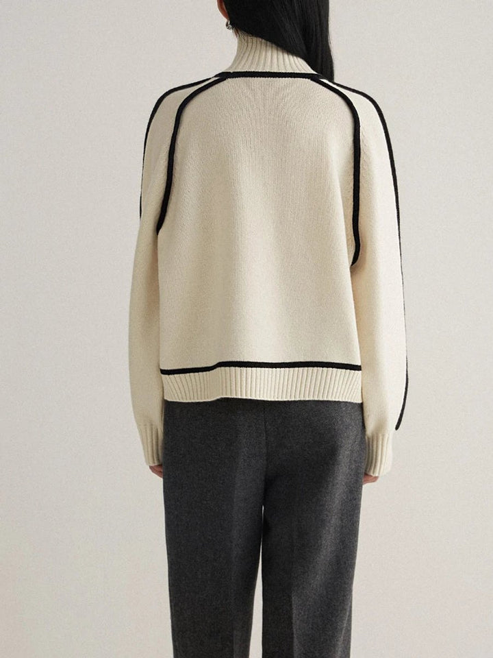 Damen Rollkragen Oversized Strick Sweater mit Kontraststreifen