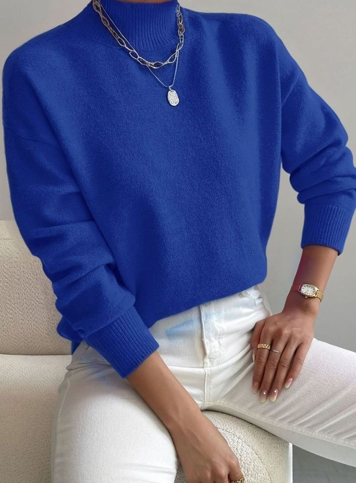 Damen Rollkragen Strickpullover mit Rippenmuster Weicher Winterpullover - Blau