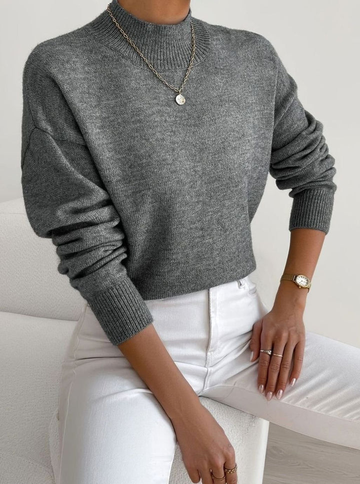 Damen Rollkragen Strickpullover mit Rippenmuster Weicher Winterpullover - Dunkelgrau