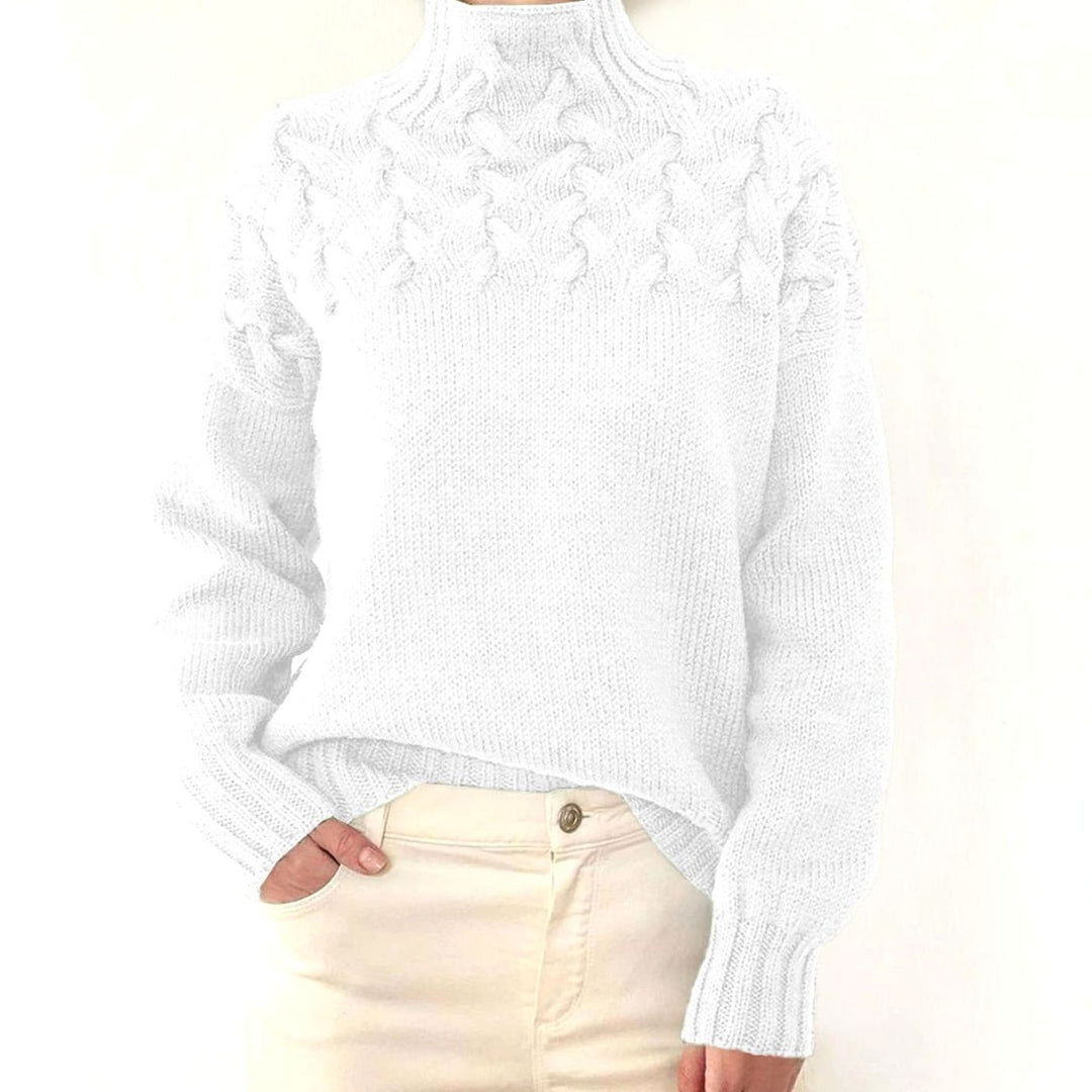 Damen Rollkragen-Strickpullover mit Zopfmuster Oversized - Weiß