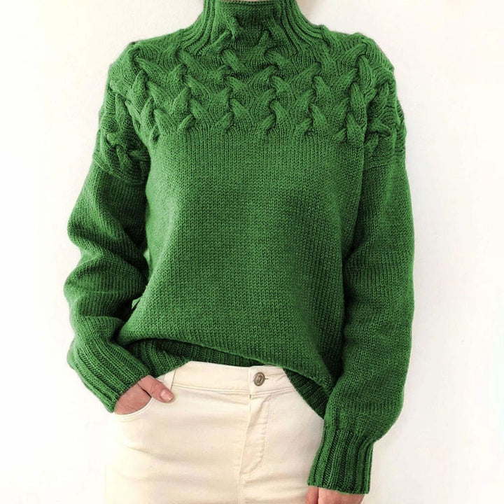 Damen Rollkragen-Strickpullover mit Zopfmuster Oversized - Grün