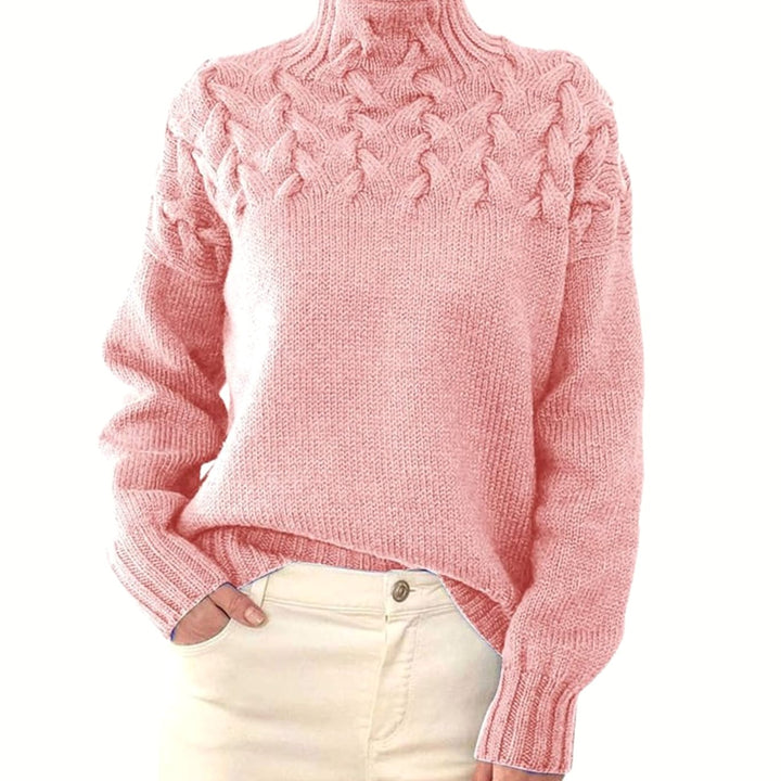 Damen Rollkragen-Strickpullover mit Zopfmuster Oversized - Hellrosa