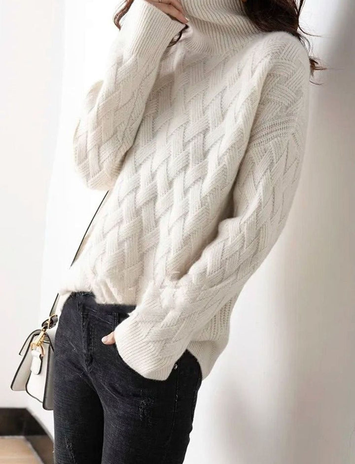 Damen Rollkragen Strickpullover Zopfmuster Kaschmir Oversized