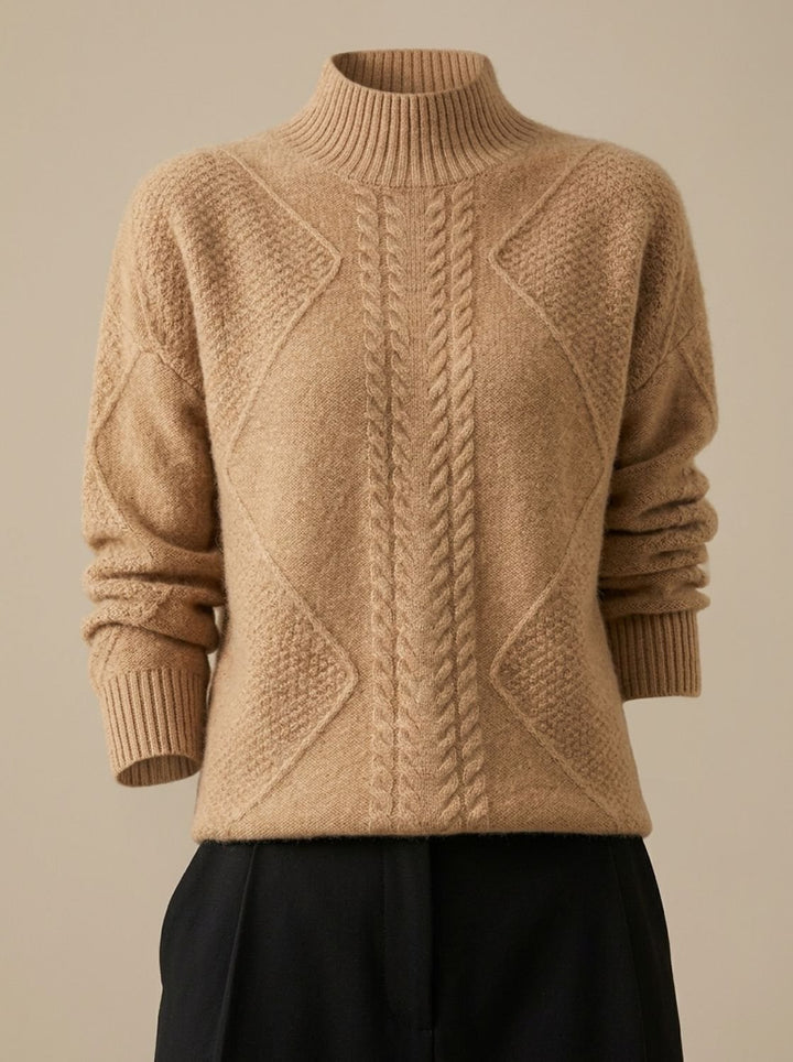 Damen Rollkragenpullover aus Cashmere mit Zopfmuster - Beige