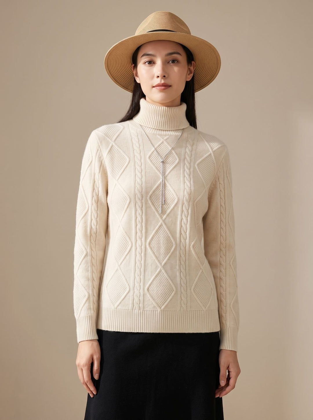 Damen Rollkragenpullover aus Cashmere mit Zopfmuster