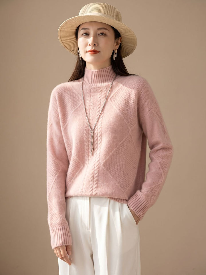 Damen Rollkragenpullover aus Cashmere mit Zopfmuster