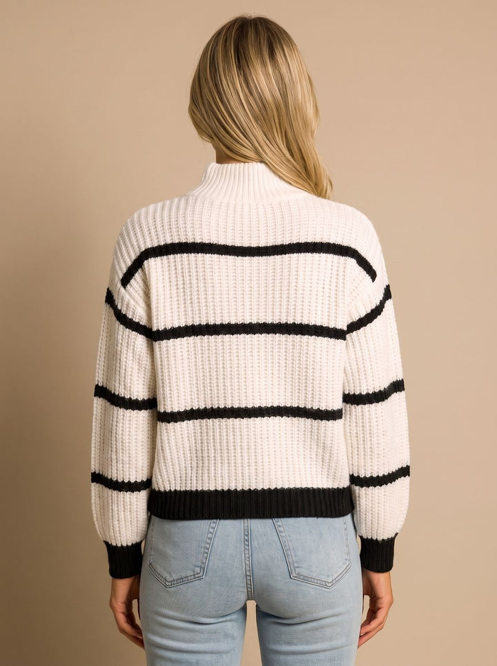 Damen Rollkragenpullover Gestreifter Oversize-Strickpullover