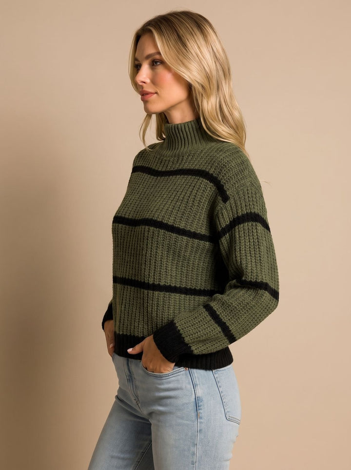 Damen Rollkragenpullover Gestreifter Oversize-Strickpullover