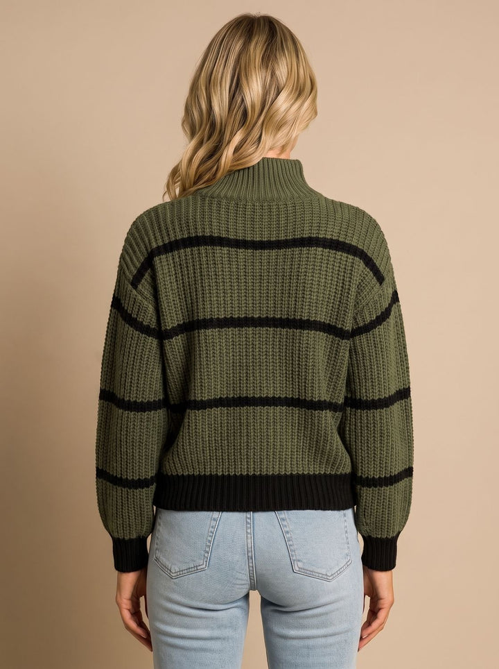 Damen Rollkragenpullover Gestreifter Oversize-Strickpullover