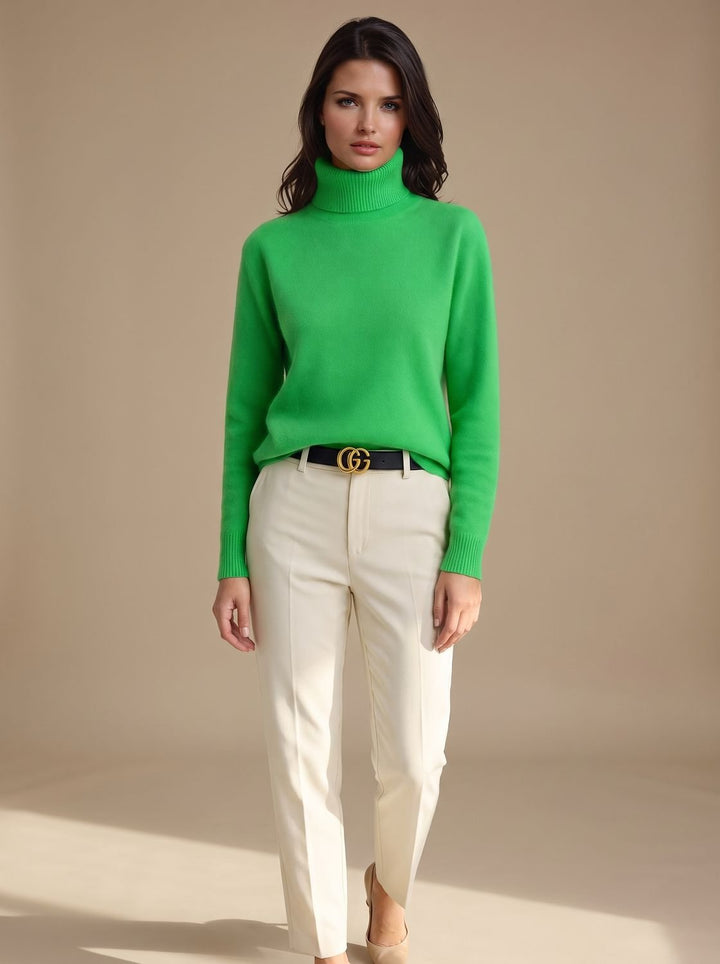 Damen Rollkragenpullover Klassischer Strickpullover mit Weitem Schnitt - Grün