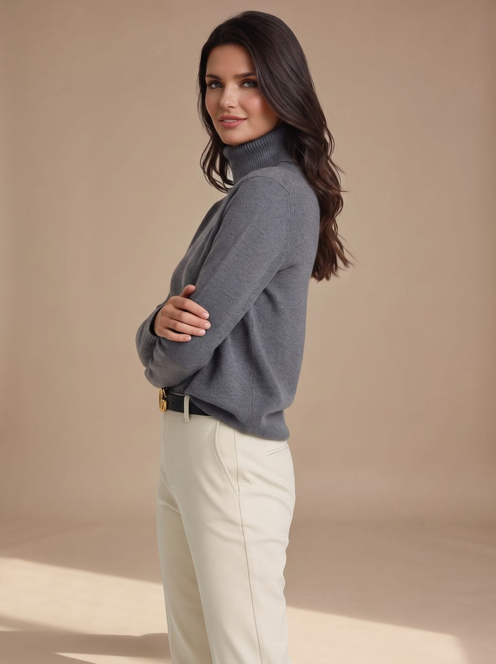 Damen Rollkragenpullover Klassischer Strickpullover mit Weitem Schnitt - Grau