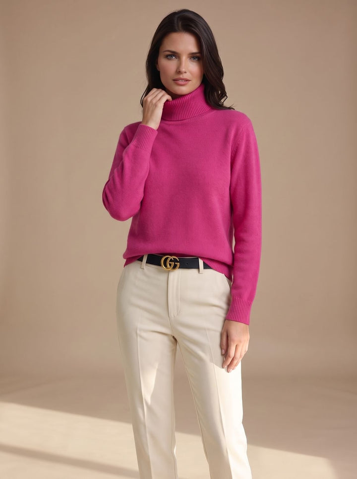 Damen Rollkragenpullover Klassischer Strickpullover mit Weitem Schnitt - Fuchsia