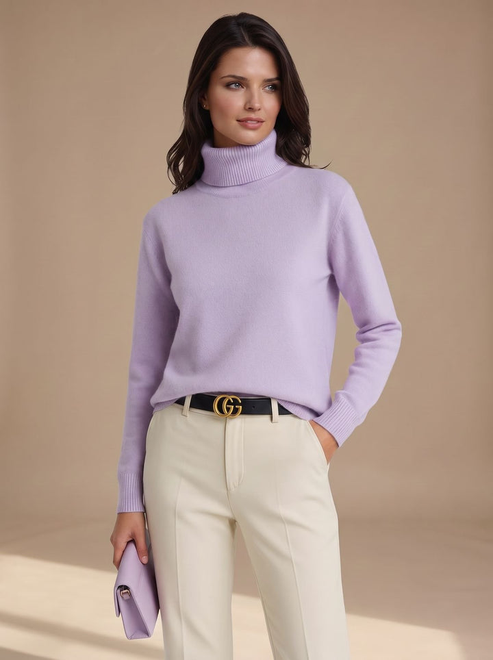 Damen Rollkragenpullover Klassischer Strickpullover mit Weitem Schnitt - Lila