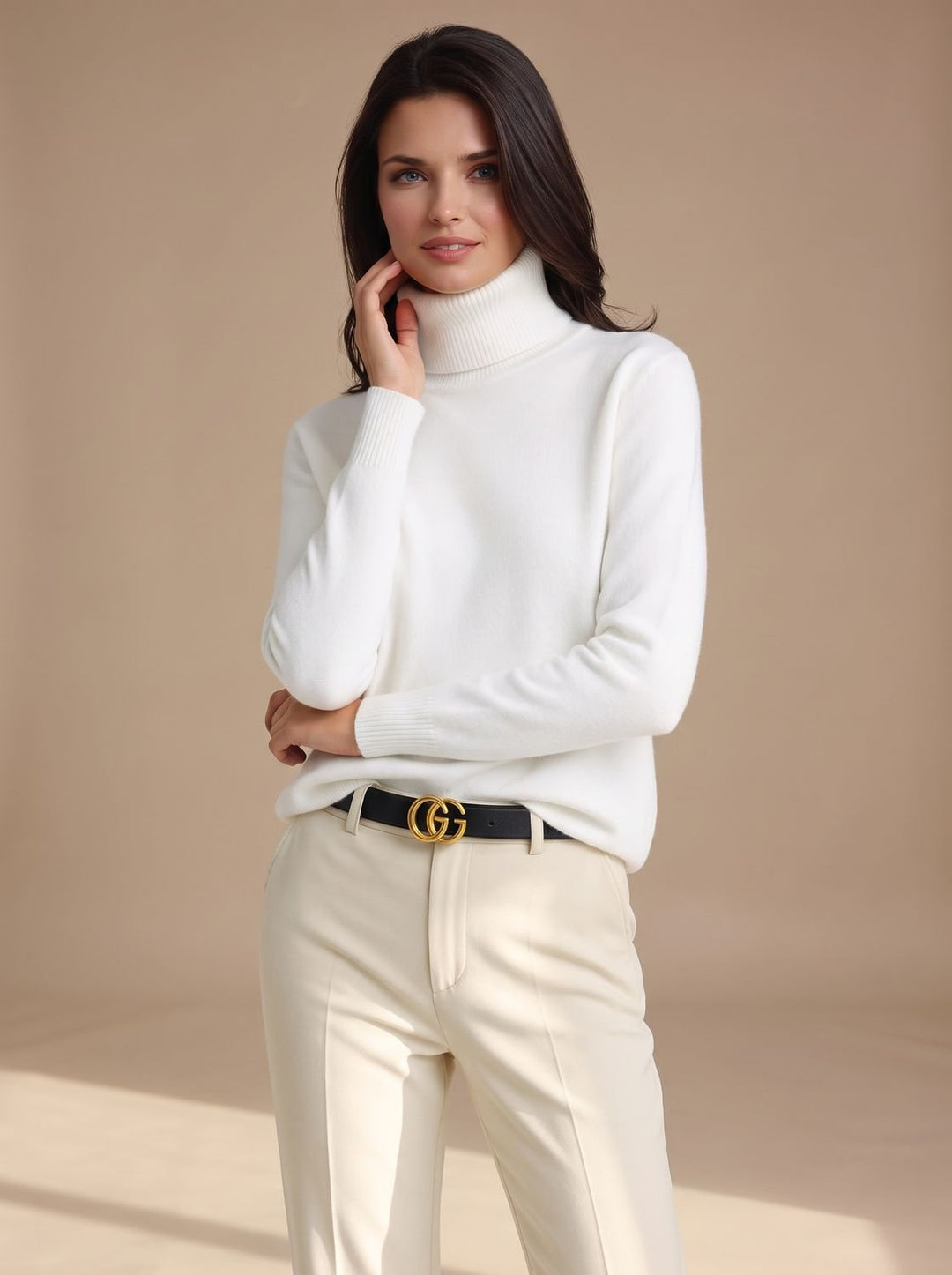 Damen Rollkragenpullover Klassischer Strickpullover mit Weitem Schnitt - Weiß