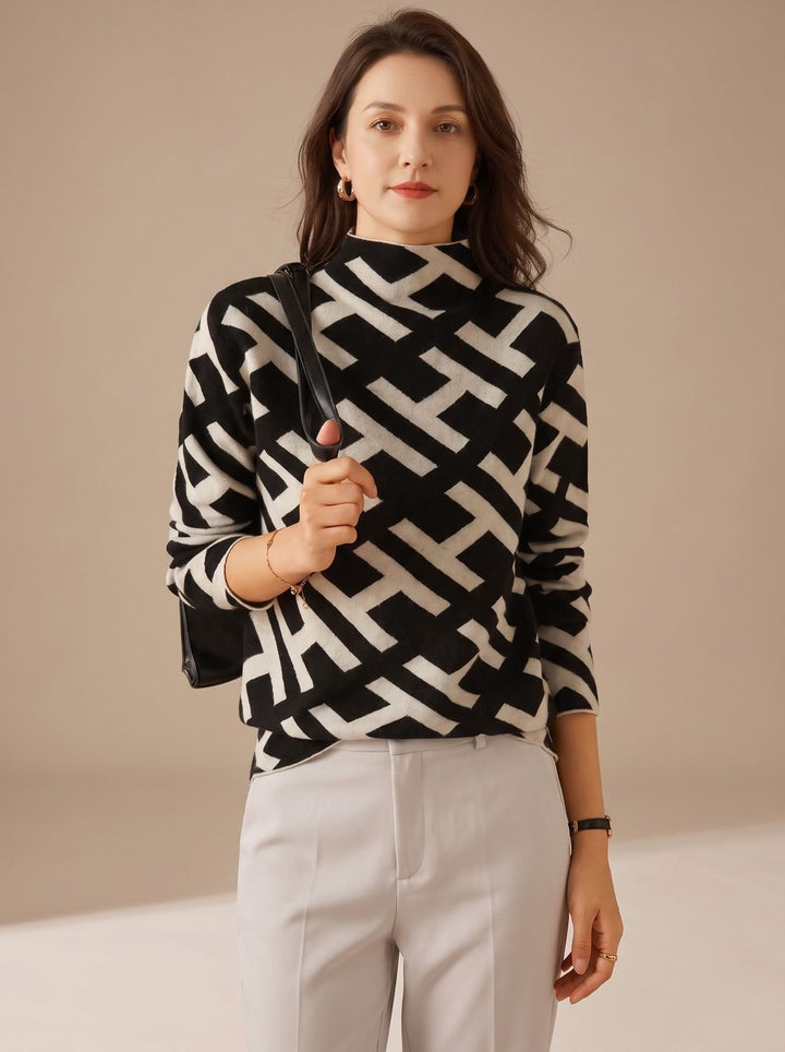 Damen Rollkragenpullover mit geometrischem Monogramm-Muster