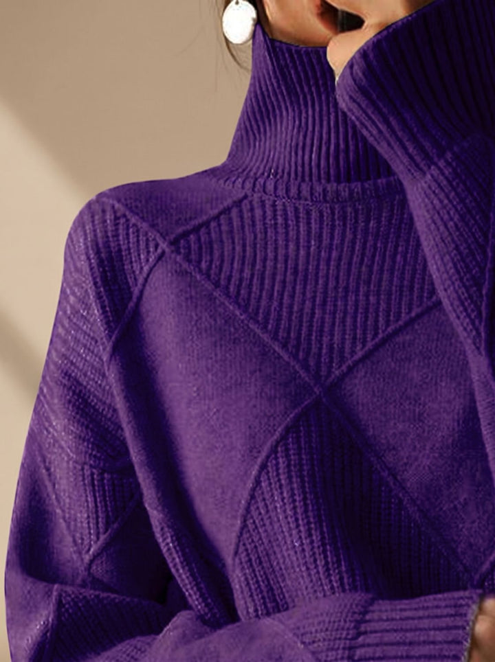 Damen Rollkragenpullover mit geometrischem Strickmuster Langarm