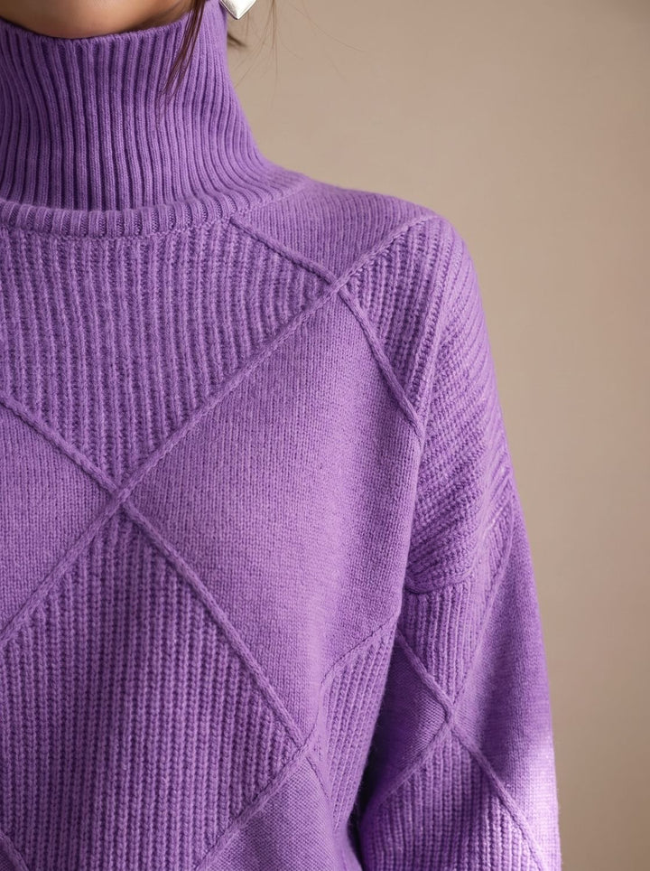 Damen Rollkragenpullover mit geometrischem Strickmuster Langarm