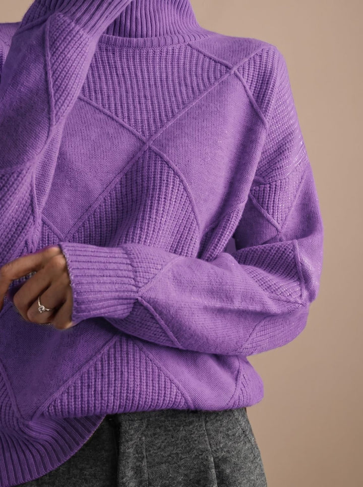 Damen Rollkragenpullover mit geometrischem Strickmuster Langarm