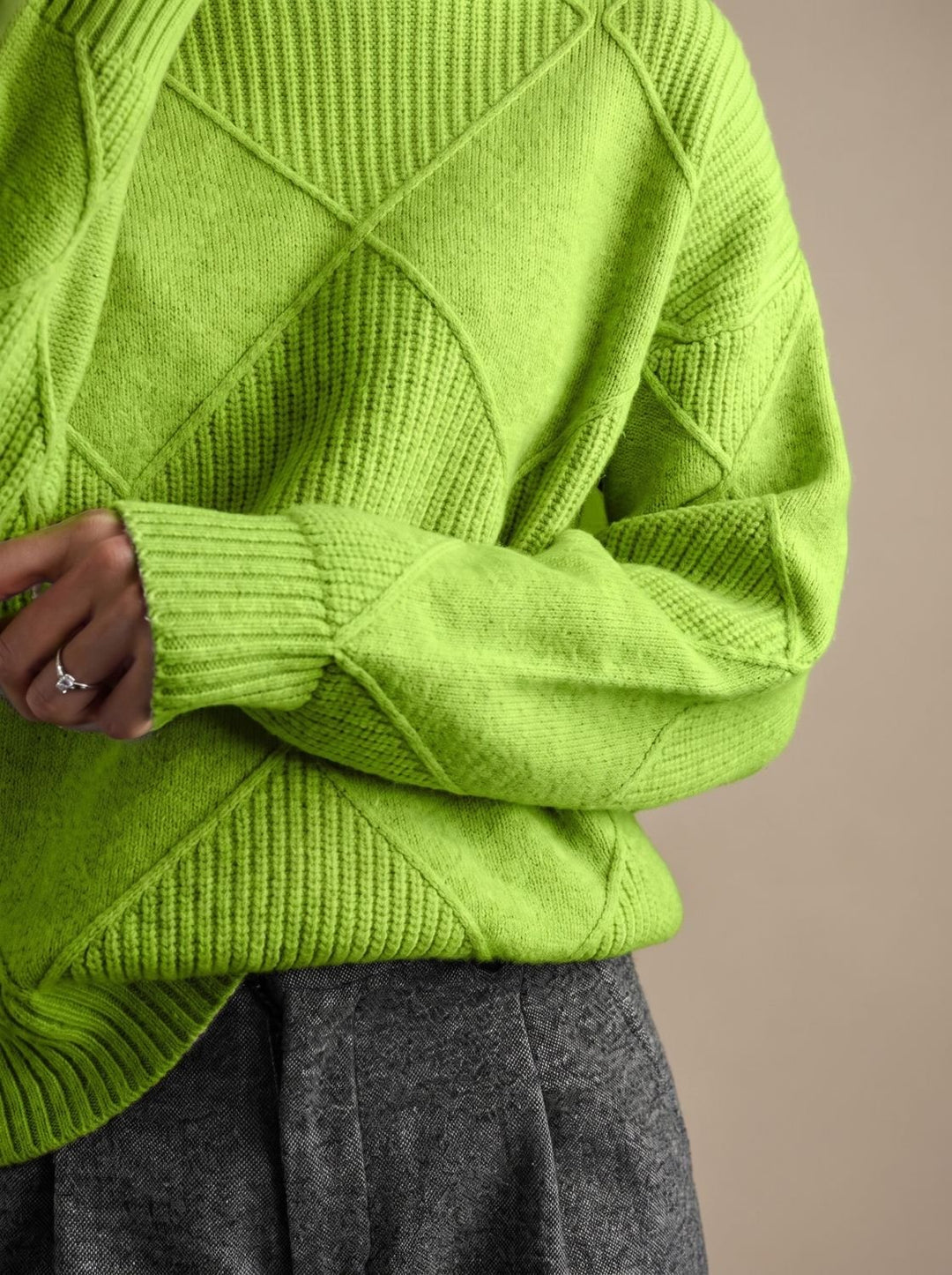 Damen Rollkragenpullover mit geometrischem Strickmuster Langarm