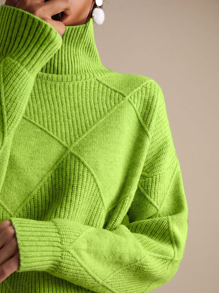 Damen Rollkragenpullover mit geometrischem Strickmuster Langarm