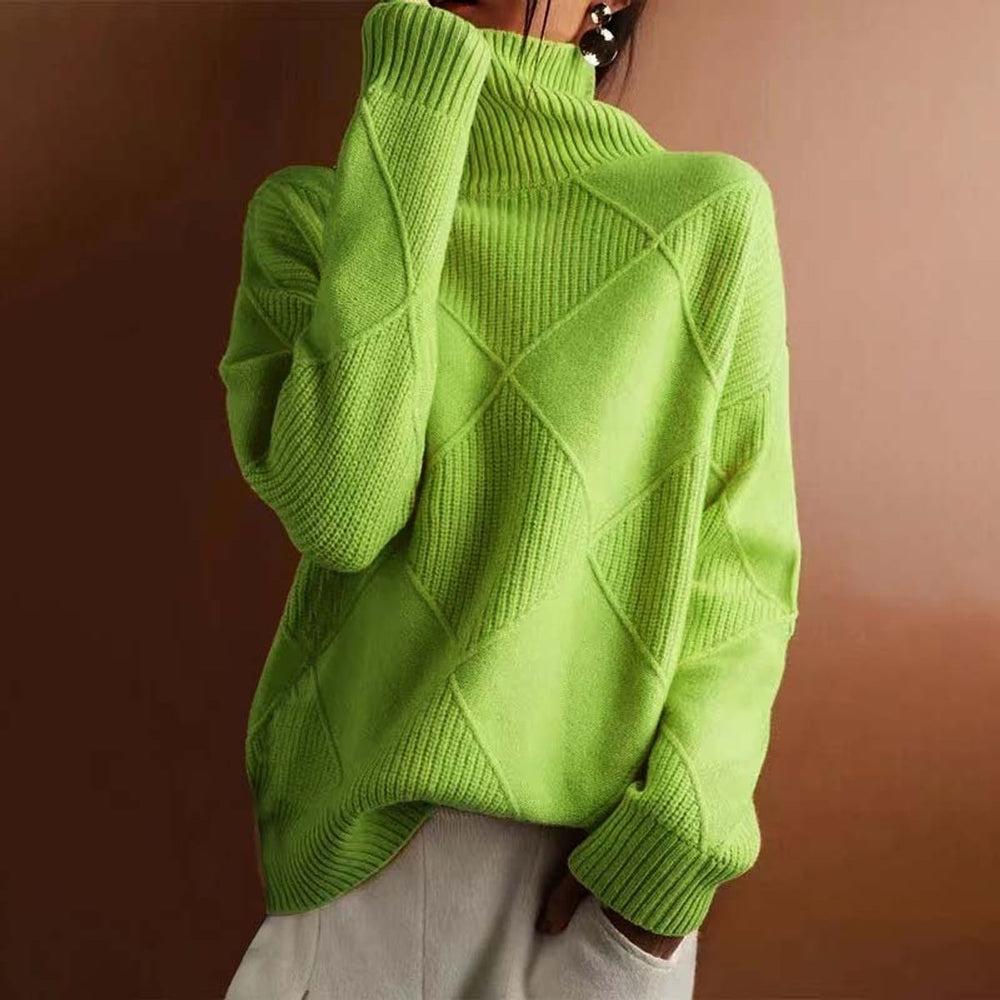 Damen Rollkragenpullover mit Rautenmuster Lässiger Strickpullover