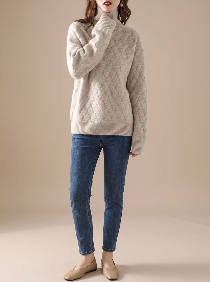 Damen Rollkragenpullover mit Strickmuster Oversized Winterpullover