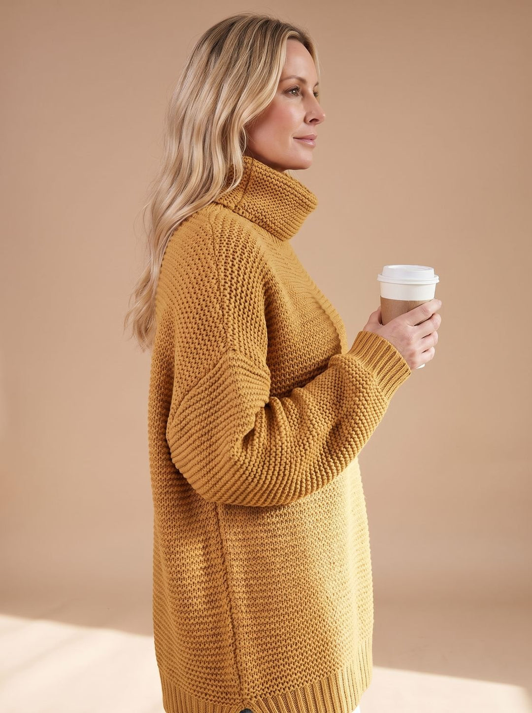 Damen Rollkragenpullover Oversize Grobstrick Langarm Winterpullover - Orange