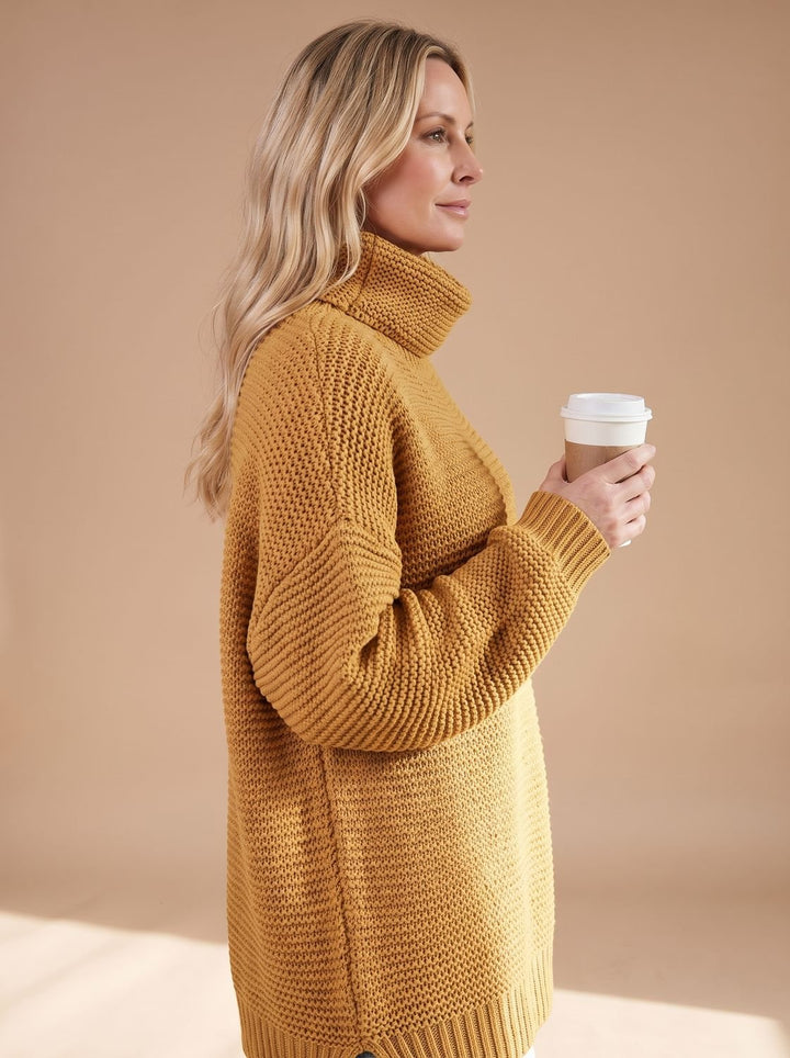 Damen Rollkragenpullover Oversize Grobstrick Langarm Winterpullover - Orange