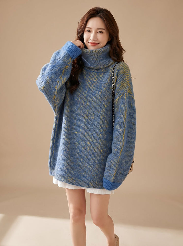 Damen Rollkragenpullover Oversize Grobstrick Winterpullover