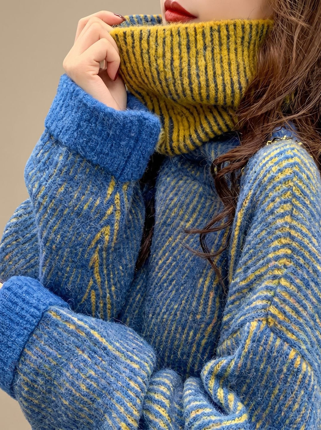 Damen Rollkragenpullover Oversize Grobstrick Winterpullover