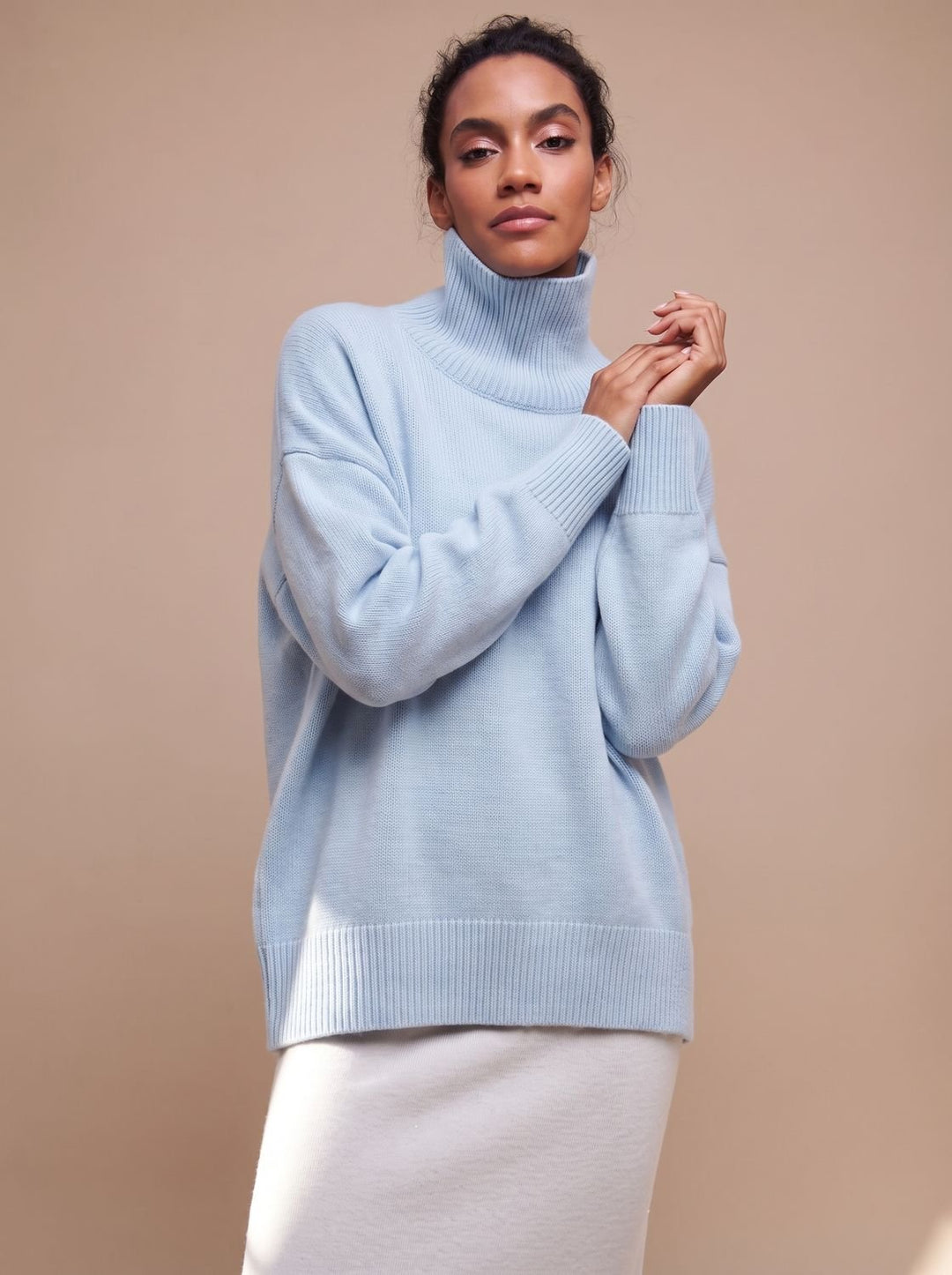 Damen Rollkragenpullover Oversize Lockerer Strickpullover - Hellblau
