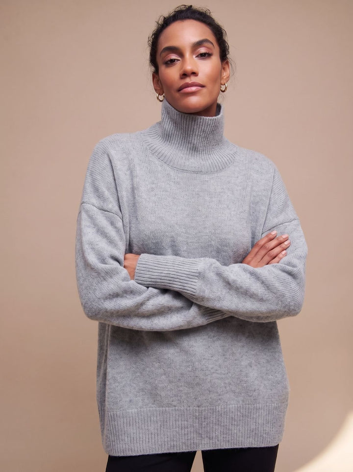 Damen Rollkragenpullover Oversize Lockerer Strickpullover - Grau