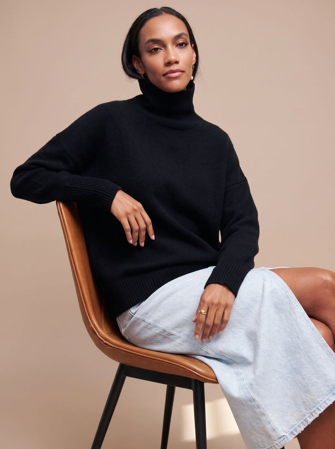 Damen Rollkragenpullover Oversize Lockerer Strickpullover