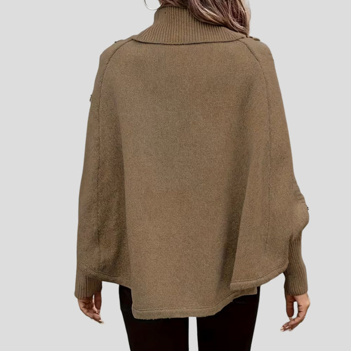 Damen Rollkragenpullover Oversized Zopfmuster Schulterknöpfe Fledermausärmel